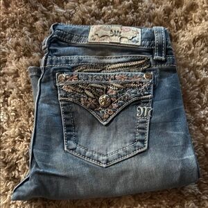 Miss Me Blue Boot Cut Jeans with Embroidered Design